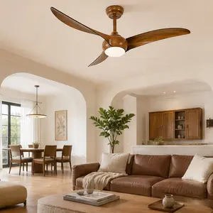 ARCH 52" DC-Powered Remote-Enabled Ceiling Fan with LED Light, Quiet DC Motor, 6 Speeds, Reversible ABS Blades, Adjustable Height, 2 Down Rods, Wood Finish, ABS/Metal Material (12.00 lb) for Living Room, Bedroom, Dc-Powered Ceiling Fans, Remote-Enabled Ce