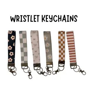 Wrist Keychain Lanyard, Car Fob Holder. Wristlet Keychain, Cute Checkered, Bows, Floral Designs. Canvas Thick Material Durable