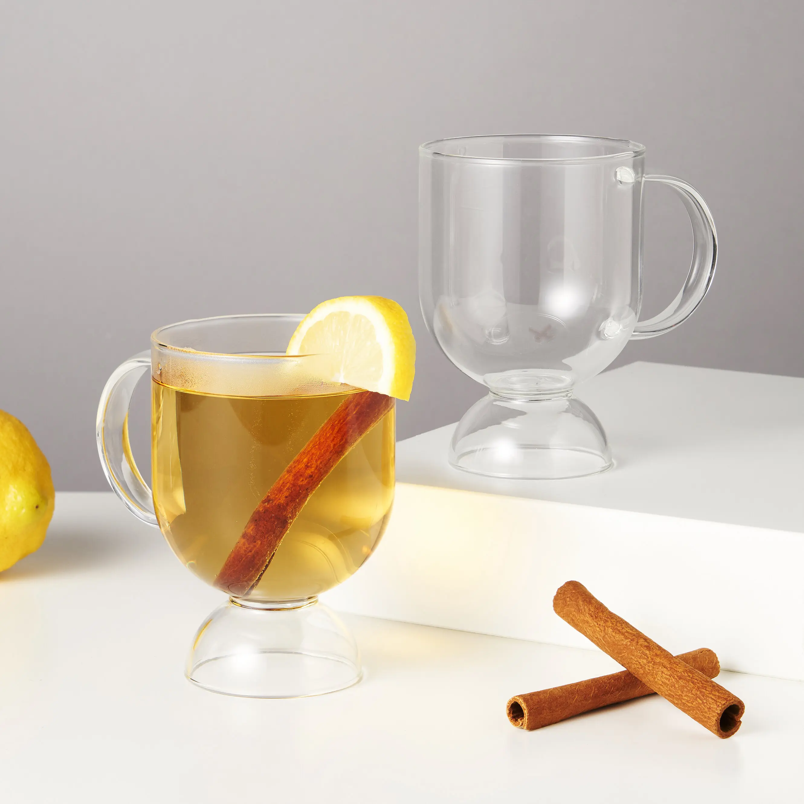 Raye Hot Toddy Glasses Set of 2 - Sleek Modern Clear Glassware for Mulled Wine, Spiked Hot Chocolate & Cozy Cocktails, Couples Gifts, Sip Season Starts Here