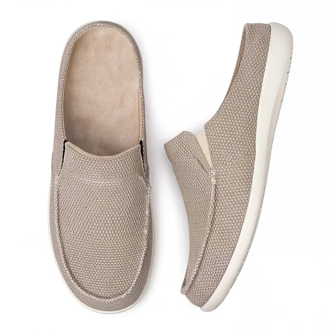 Men's Arch Support Canvas Clog Slippers, Velvet Lined Non-Slip Rubber Sole Indoor Outdoor Slip-On House Shoes