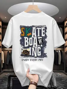 Vintage Washed Skateboard Pattern T-Shirt, Unisex Streetwear, Soft Cotton Casual Top, Y2K Grunge Aesthetic, Tiktok Ootd Essential