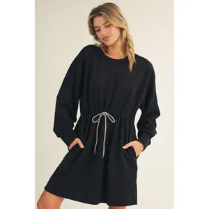 Jodifl Drawstring Waist French Terry Solid Dress