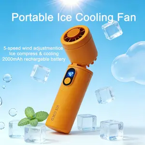 Handheld Fan Cold Semiconductor Cooling Plate, Five Speed Settings, Hall Folding Switch, Digital Display, 2000mah USB Rechargeable