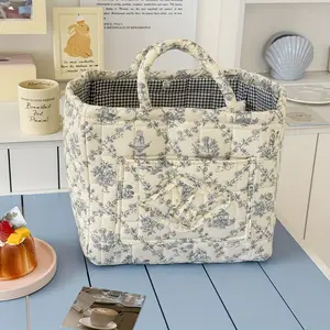 French Vine Floral Storage Basket, Large Capacity Fabric Handbag, Home Organizer Bin, Durable Material, Ideal for Daily Use, Floral Pattern Basket