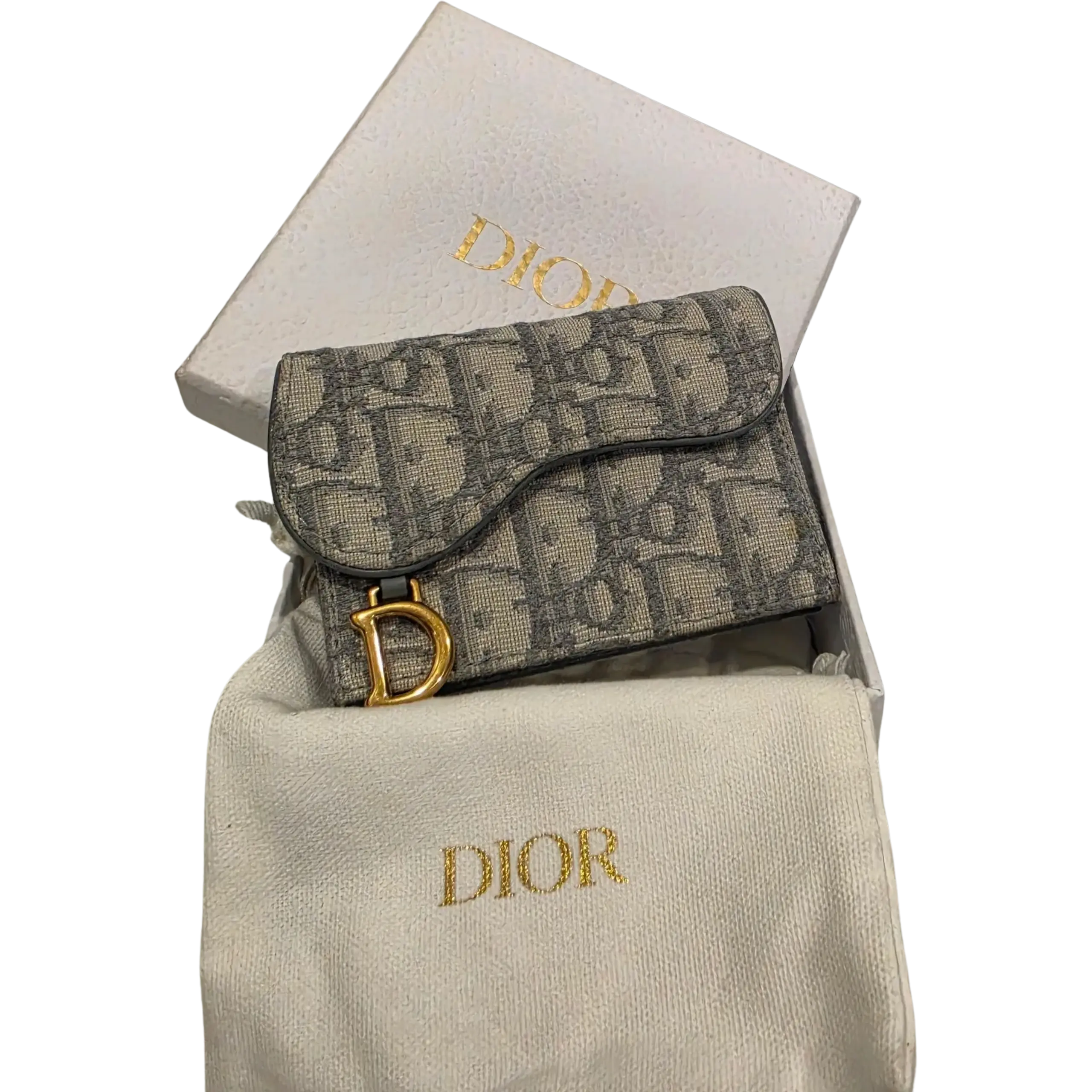 Pre-owned Dior Canvas Small Leather Goods Christian Safe Oblique Saddle Card Holder L1043, Accessory