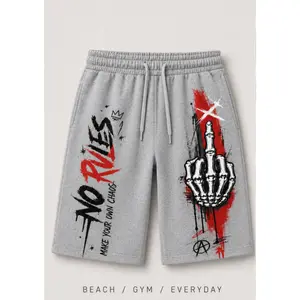 Men’s Graphic Shorts, No Rules Make Your Own Chaos Streetwear Shorts, Skeleton Middle Finger Print Shorts, Punk Graffiti Summer Shorts, Casual Beach Shorts, Gym Workout Shorts, Y2K Hip Hop Shorts for Men, Woman