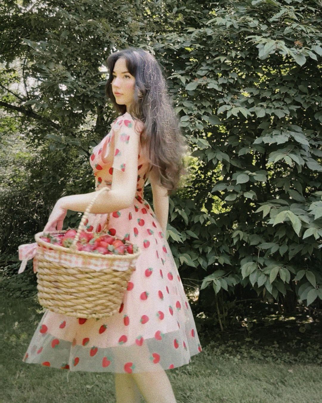 PINK 1950S STRAWBERRY MESH SWING DRESS Casual Elegant Classy Casual Breathable Outfits