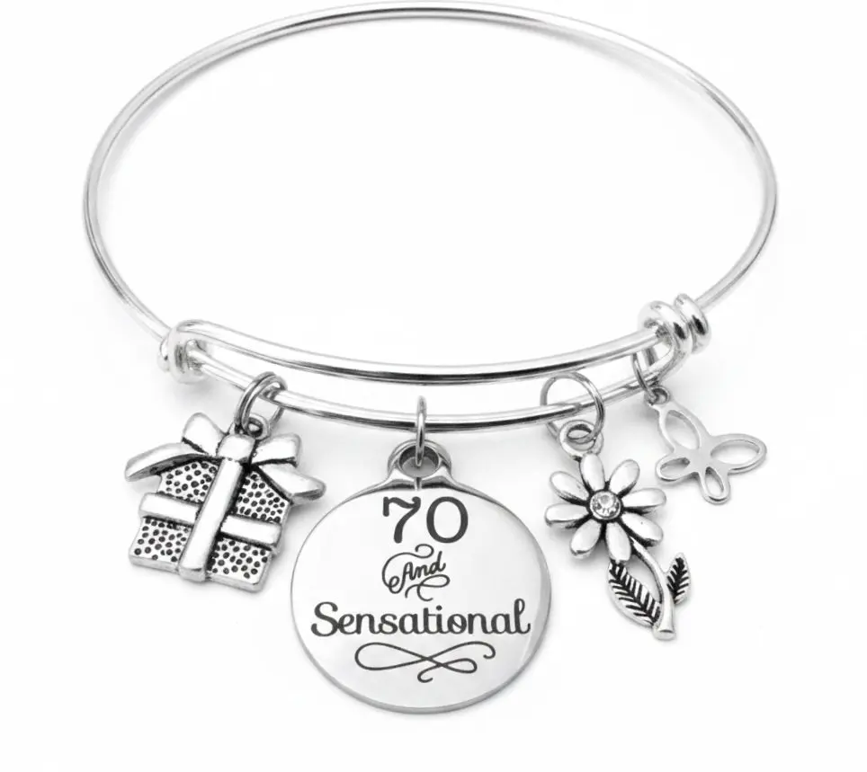 70 and Sensational Charm Bracelet | Silver Expandable Bangle