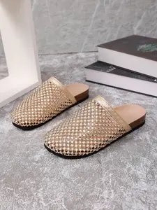 European Style Full Rhinestone Mule Slippers, Softwood Thick Sole Anti-Slip Breathable Slip-On, Comfortable Daily Wear Outdoor Sandals
