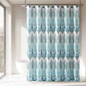 Lush Decor Ikat Drops Shower Curtain 72x72 Peacock Print Microfiber Easy Install Machine Washable Bathroom Decor