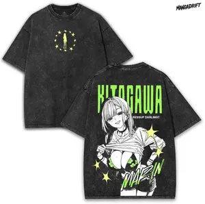 Marin Kitagawa My Dress-Up Darling Oversized Washed Tee 260GSM With Neon Green Manga Back Art | Collector Waifu Drop Cotton Streetwear