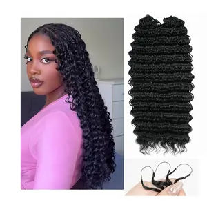 Feather Crochet Hair for Black Women, Miracle Knots, Pre-Separated Knotless, Deep Wave Synthetic Crochet Hair, 18 Inch, 100 Strands, Natural Black
