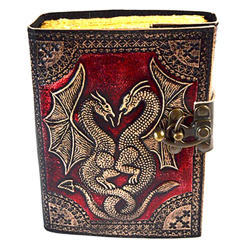 Red Double Dragon Leather Journal — 4.5x6.5 Latch Unlined