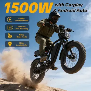 【HiEHA】 Electric EBike with Carplay & Android Auto, Front and Backup Camera, Smart App, 1500W Peak Power 34MPH Max Speed 40-70 Miles Range Full Suspension 20"×4.0" Fat Tires 48V 15AH Removable Battery All Terrain Electric Bike, UL2849 Certified