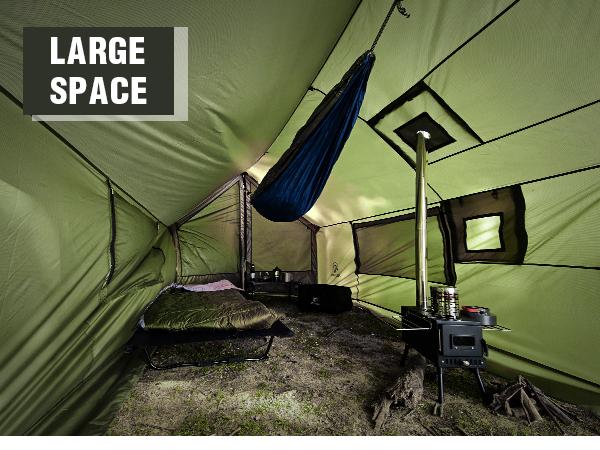 RedCAMP Large Hammock Hot Tent 11.8x6.6x6.2ft Waterproof Windproof 4 Season Family Camping Canopy Shelter 210T Polyester 3-Zipper Design