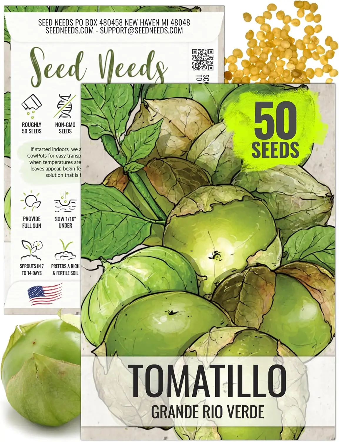 Grande Rio Verde Tomatillo Seeds for Planting, Heirloom Non-GMO Tomatillo Seeds, Green Husk Tomato Variety for Home Garden & Outdoor Growing (1 Pack)