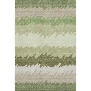 HomeRoots 662147 5x8 ft. Beige-Green Striped Dual-Color Rectangular Machine-Washable Transitional Area Rug with UV Protection, Beige-Green Area Rugs, Dual-Color Area Rugs