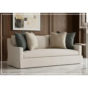 Bernhardt Grace White Fabric Skirted Sofa With Shaped Track Arm
