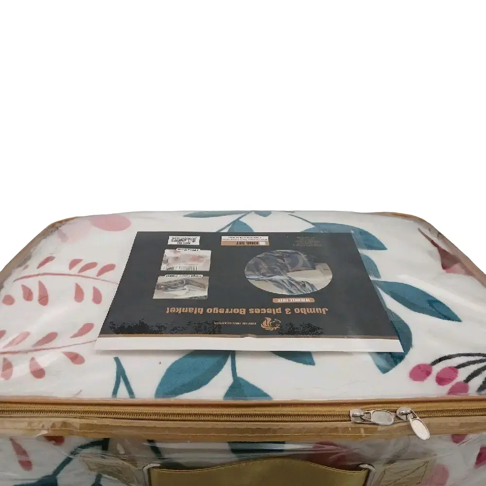 Borrego Jumbo 3-Piece King-Size Blanket Set -floral  Cozy Sherpa Flannel & Pillow Shams - 200x230cm Blanket & 50x70cm Pillow Shams - Soft & Warm for Extra Comfort