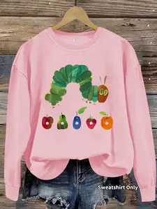 Women's Casual Sweatshirt with Caterpillar Print, Round Neck, All-Season Knit Fabric, Comfortable Daily Wear