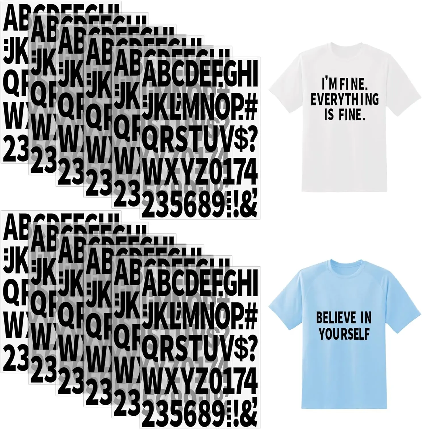 12 Sheets 612 count Iron on Letters and Numbers for Clothing,Large 2 Inch Iron on Letter Patches with PU Heat Transfer Alphabet Adhesive Stickers for Fabric T-Shirt Jersey DIY Craft-Black