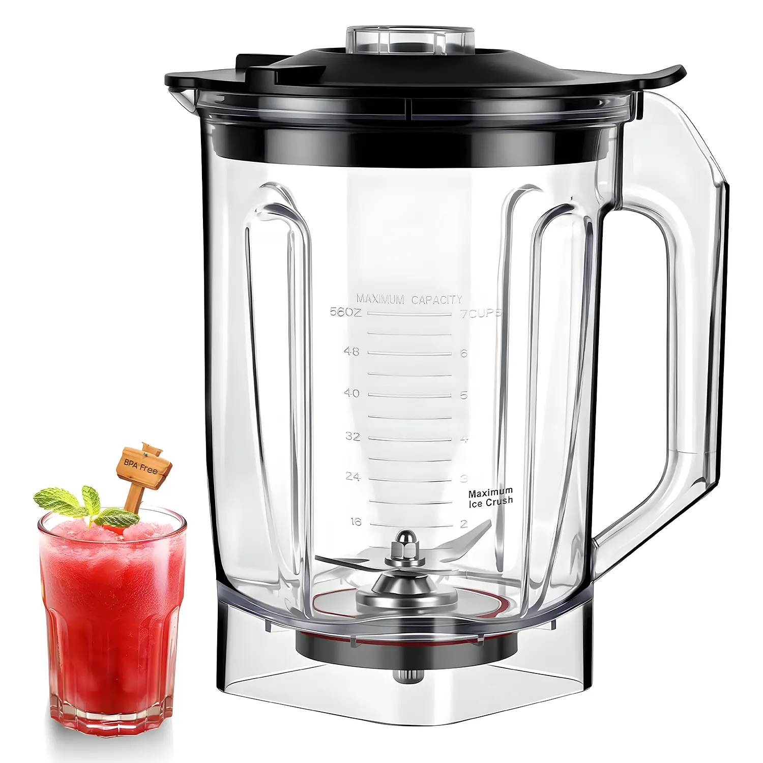 56oz Low-Profile Blender Container, BPA-Free, Laser-Cut Stainless-Steel Blades, Fits Under Most Kitchen Cabinets,Compatible with Vitamix Blenders