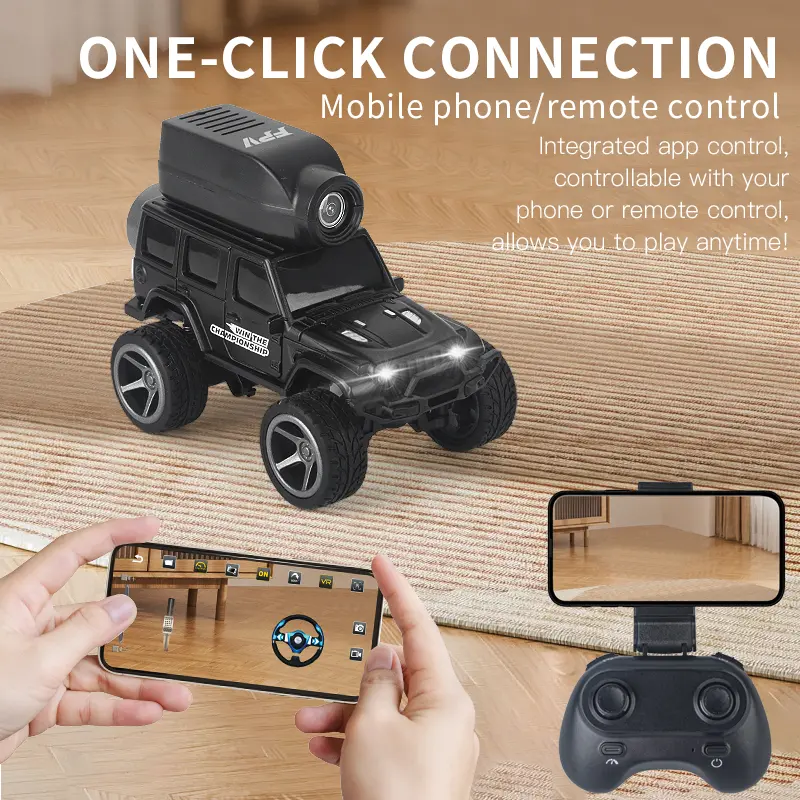 1:64 Mini RC Off-Road Monster Truck, 2.4GHz Wireless Remote Control Car with LED Lights, 720P FPV Camera, WiFi APP Control, Desktop Play, Indoor & Outdoor Toy, Holiday Gift for Adults and Kids Lighted Bluetooth Ride-On Drift USB Rechargeable LED Drift Car