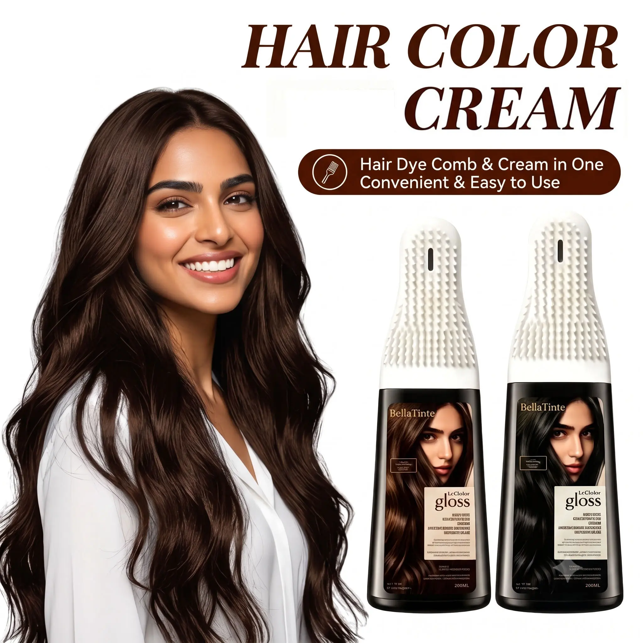 Hair Dye Comb, Hair Dye Cream, Natural Plant Extract Ammonia Free Hair Color, No Mix Easy At-Home Dye, Gray Coverage Long Lasting Sweatproof Waterproof Hair Dye, for All Hair Types