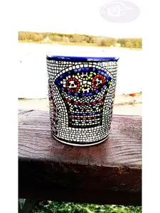 Handcrafted Fish & Loaves of Jesus Mosaic Mugs 3 Inch Wide 4 Inch Tall 9 Oz Capacity Microwave & Dishwasher Safe Palestinian Artisan Earthenware Ceramic