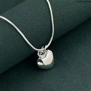 Elegant Silvery Heart-Shaped Pendant Snake Bone Chain Necklace, Wedding Gift for Women