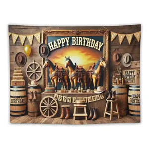 Wild West Tapestries With Cowboy Birthday Theme Perfect For Western Parties And Rustic Celebration Decor