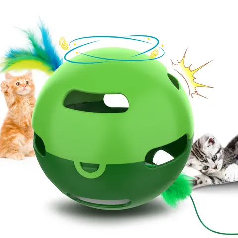 BENTOPAL Plastic Interactive Cat Toy - No Manual Interaction, Automatic Rotating Feathers, Irregular-Move Ball Chaser, Self-Playing Toy for Indoor Cats to Engage Instincts & Mental Stimulation