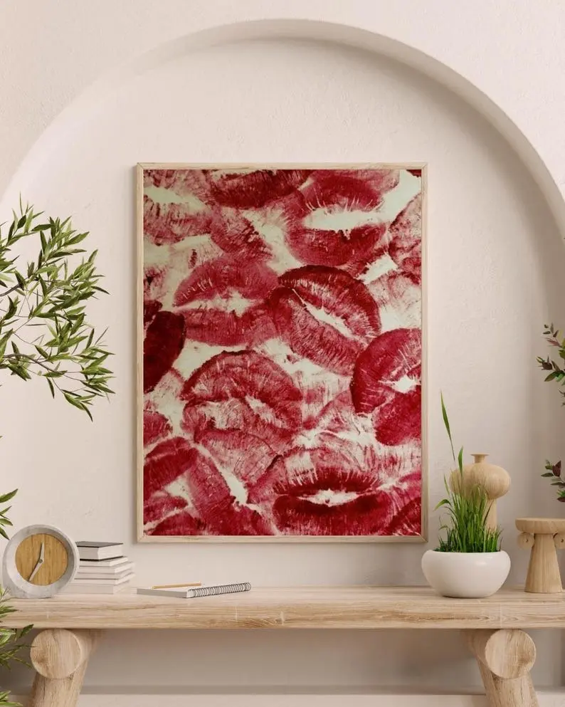 Retro Kiss Lips Poster, Red & Pink Love Wall Art