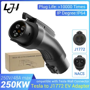 LJH Car Essentials Tesla Car Accessories J1772 EV Charger Adapter 250V 48A High-Power IP65 Waterproof Safety Lock for Tesla & Nissan Ariya Ford Mustang Mach-E Fast Charging Supported