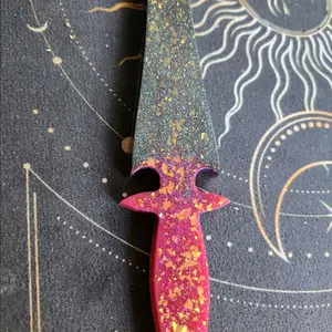 Pink and Black Glitter Resin Dagger Prop Athame with Gold Flakes Decor Light Ornaments