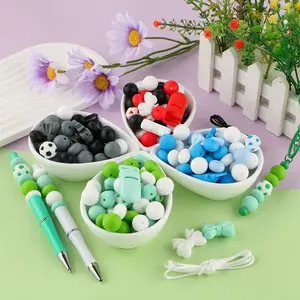 Silicone Beads Kit, 38pcs/set DIY Beading Kit, DIY Handmade Beaded Bracelet Necklace Plastic Pen String Keychain Car Decoration Craft Supplies