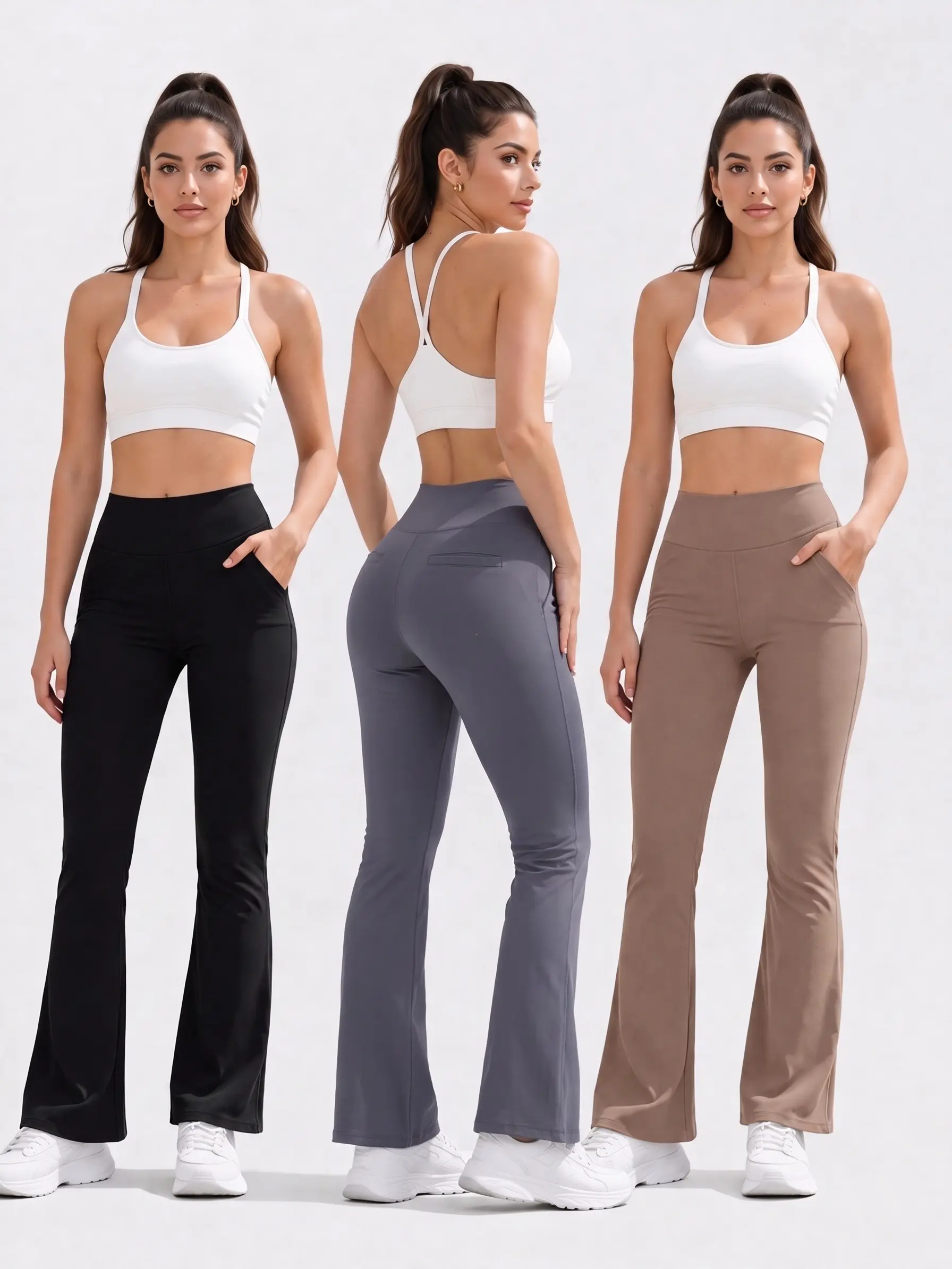 CQQNBV Yoga Pants for Women, High Waist Wide Leg Fitness Bottoms with Pockets, Soft Breathable Tummy Control Casual Sporty Trousers, Breathable Sporty Bottoms, Gym Yoga Wear, Athleisure Yoga Pants