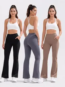 CQQNBV Women's High Waisted Wide Leg Yoga Pants with Pockets, seamless pants，Tummy Control Stretch Lounge Pants, Soft Breathable Casual Flare Pants for Workout Travel Daily Wear Summer Elegant