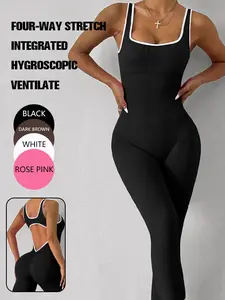 Women's Solid Color Jumpsuit, Casual Comfy Sleeveless Skinny Jumpsuit for Summer, Ladies' Clothes for Daily Wear
