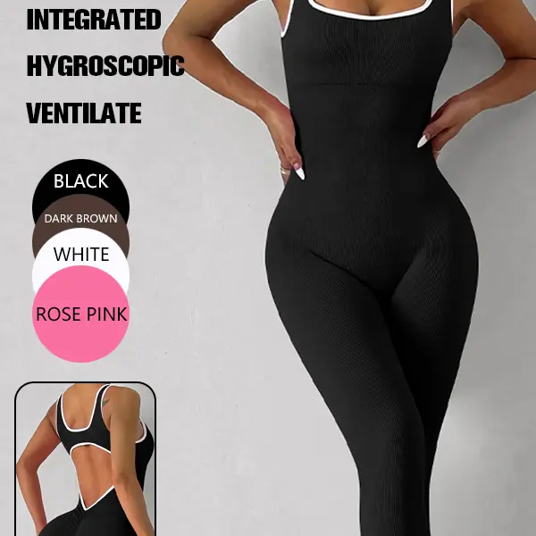 Women's Basic Plain Breathable Slim-Fitting Casual Polyamide Halter Neck Sleeveless Overalls - Gray+White Skinny Long Pants for Summer Daily Wear
