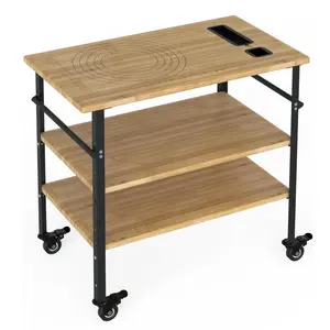 【GARVEE】Bamboo Wood Prep Cart Table for Pizza Making, [Built-in Pizza Size] [Movable] [Easy Assembly] 33" x 20" x 35.5" Kitchen Island Serving Cart for Restaurant, Kitchen, Home, Outdoor