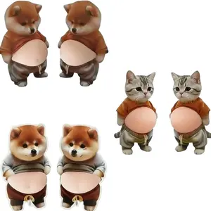 6Pcs 3D Dog & Cat Belly Mochi Squishy Stickers, Cute Squeezable 3D Animal Sticker, Shiba Inu Silicone Soft Belly Protector, Anti-Collision Squishy Bellies Stickers, Decoration