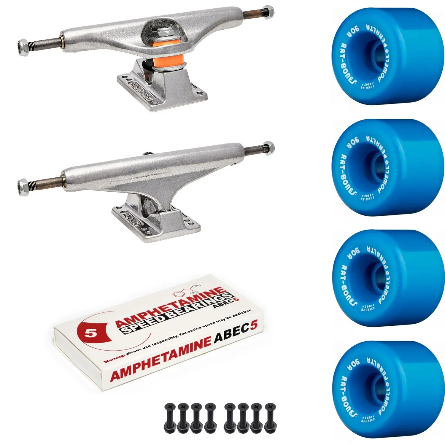Independent Skateboard Package - 159 (8.75") Trucks, Powell Peralta Rat Bones Blue Wheels, Amp 5 Bearings