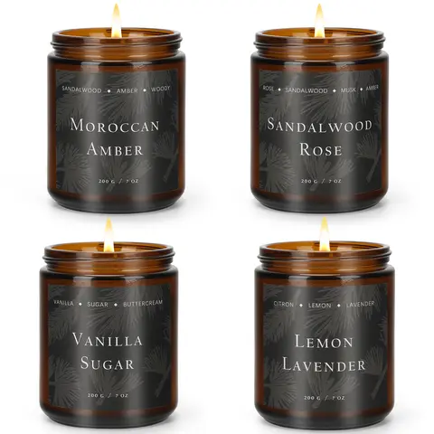 Scented Candles for Home Scented Aromatherapy Candles, 4 Pack 28 Oz Soy Wax Candle Gift Set for Women Men , Valentines (Lemon Lavender/Vanilla Sugar/Sandalwood Rose/Moroccan Amber) Father's Day Gift