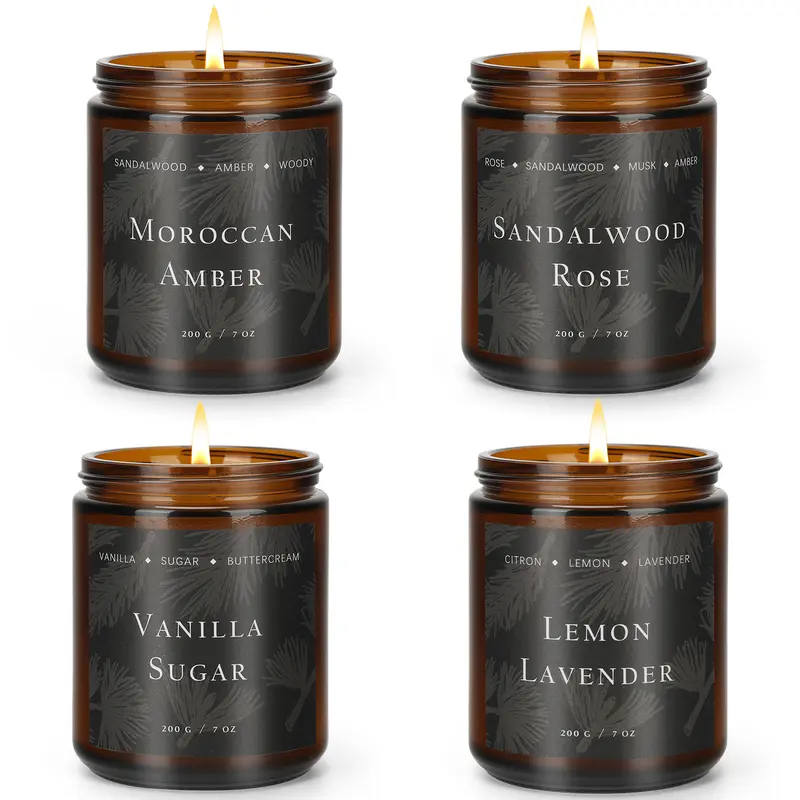 Scented Candles for Home Scented Aromatherapy Candles, 4 Pack 28 Oz Soy Wax Candle Gift Set for Women Men , Valentines (Lemon Lavender/Vanilla Sugar/Sandalwood Rose/Moroccan Amber) Father's Day Gift