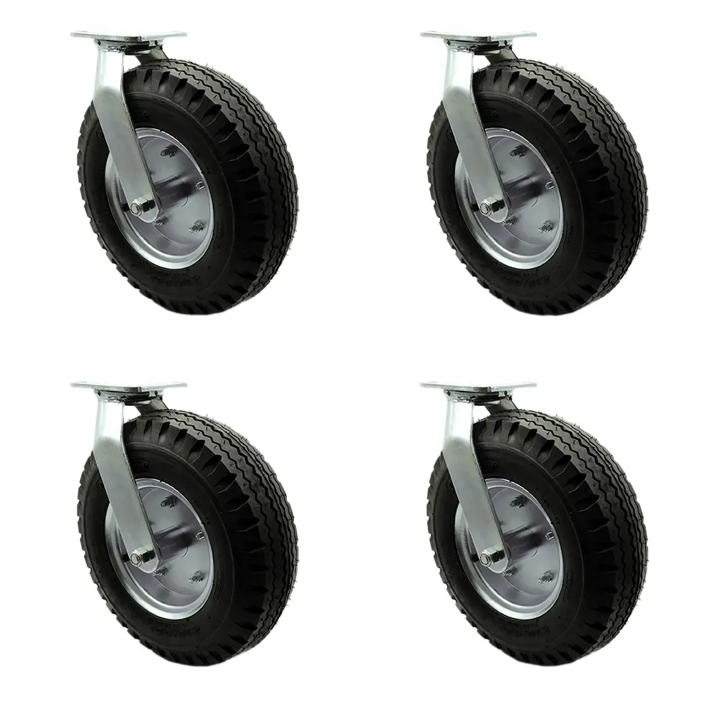 Service Caster SCC-100S3506-PNB-BSL-2-S-2 Heavy Duty Metal Castors, 12 in. Diameter 3.5 in. Wide Anti-Rust Pneumatic Rubber Swivel Castors, 2 Bolt-On Swivel Locks, 1,800 lbs Capacity, Black Noise-Reducing Set of 4 for Food Carts, 12" Wheel