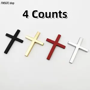 4-Pack Christian Cross Car Stickers Set Premium Waterproof Religious Faith Decals Durable Universal Exterior Decor for Cars SUVs & Motorcycles in Silver Black Red & Gold