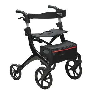 【Summervibes】VEVOR Folding Rollator Walker for Seniors and Adults, Lightweight Aluminum Rolling Walker with Seat and Adjustable Handle, 4-Wheel Outdoor Mobility Walker with Spacious Storage Bag, 300LBS Capacity