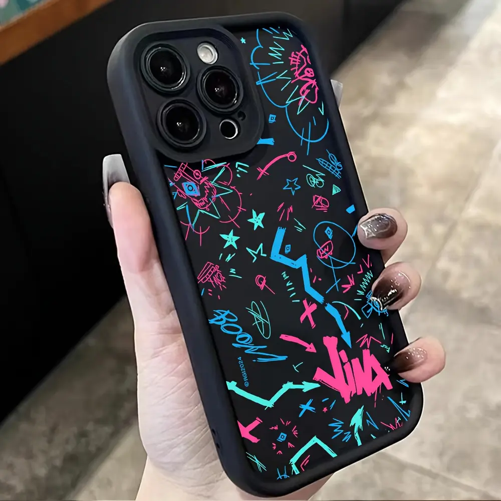 Colorful Jinx Letter Graffiti Print 2D Durable Silicone-TPC Phone Case - Non-Slip Protection Accessories, Shockproof, Drop-Proof Cover for iOS Devices iPhone 17 Pro Max,16,16e,15,14 Plus,13,12 Mini,11,Air,X,XS