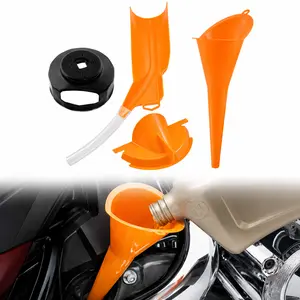 4PCS Orange Motorcycle Oil Change Funnel Tool Set with Transmission Crankcase Fill Funnel, Primary Case Oil Fill Funnel, Drip-Free Oil Filter Funnel and Oil Filter Cap Wrench for Select Harley Models